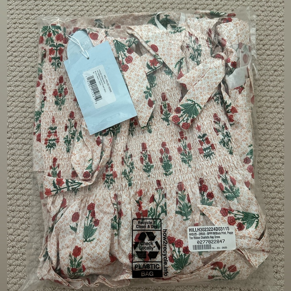 Hill House Ribbon Charlotte Mini Nap dress. Block Print, Poppy. M. NWT - Picture 8 of 9